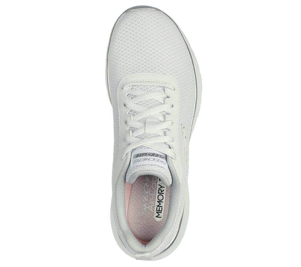 Women Skechers Flex Appeal 5.0 - Uptake Lace Up Shoes White / Silver  USA |  3628-ENJGC