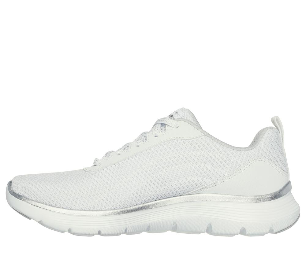 Women Skechers Flex Appeal 5.0 - Uptake Lace Up Shoes White / Silver  USA |  3628-ENJGC