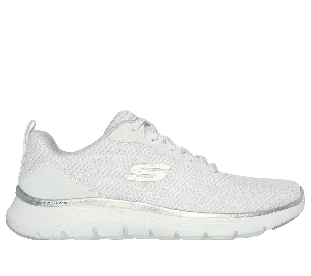 Women Skechers Flex Appeal 5.0 - Uptake Lace Up Shoes White / Silver  USA |  3628-ENJGC