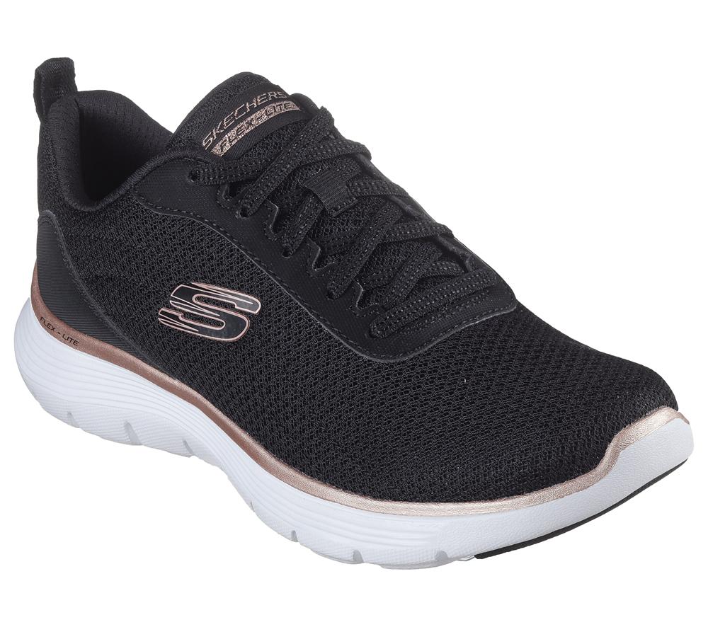 Women Skechers Flex Appeal 5.0 - Uptake Lace Up Shoes Black / Rose Gold  USA |  8379-UIPCG