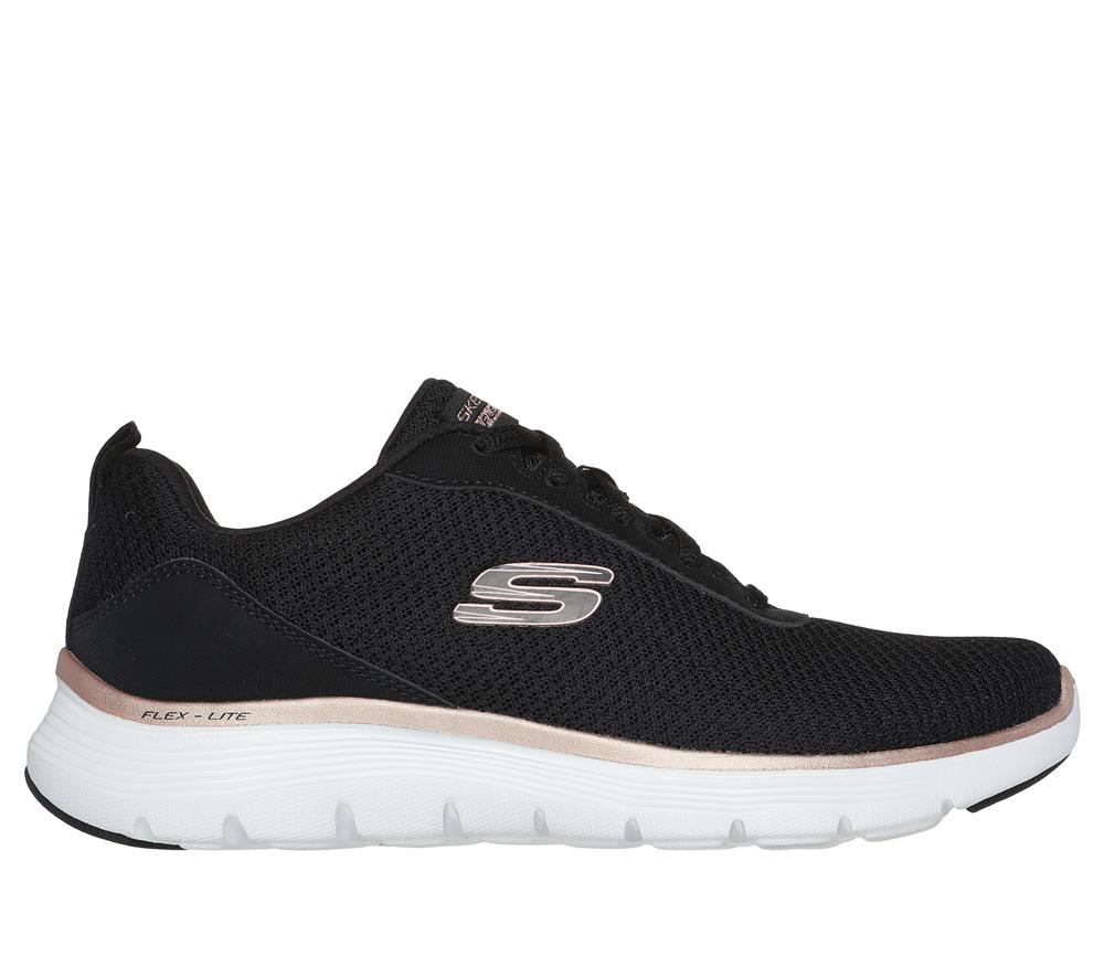 Women Skechers Flex Appeal 5.0 - Uptake Lace Up Shoes Black / Rose Gold  USA |  8379-UIPCG