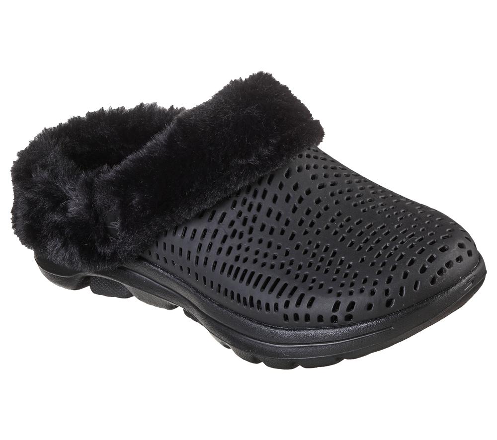 Women Skechers Foamies: GO WALK 5 Lined - Cozy Embrace Sandals Black  USA |  2193-HJZGF