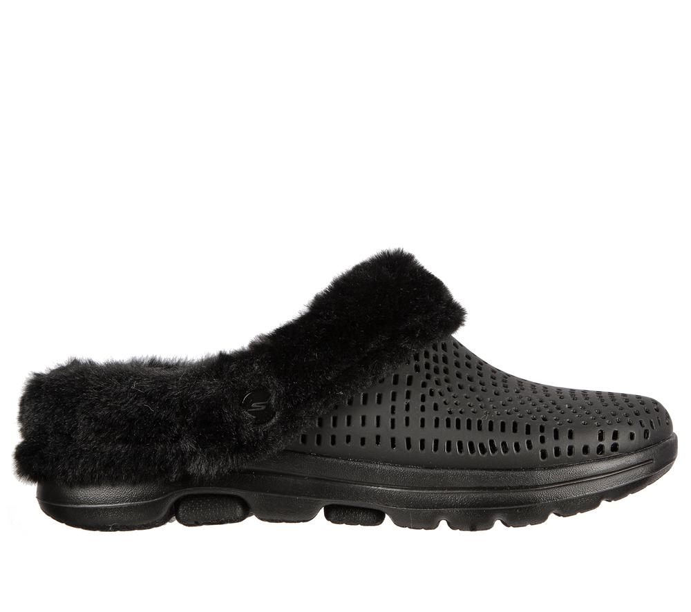 Women Skechers Foamies: GO WALK 5 Lined - Cozy Embrace Sandals Black  USA |  2193-HJZGF