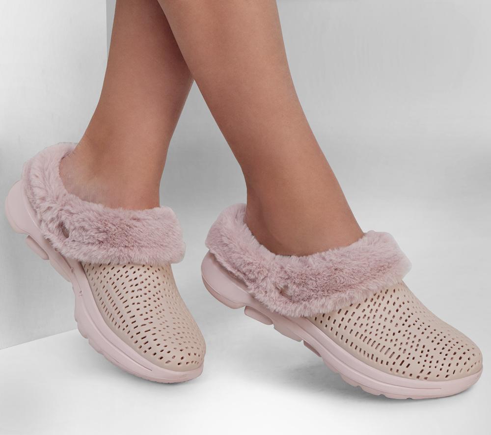 Women Skechers Foamies: GO WALK 5 Lined - Cozy Embrace Slip On Shoes Mauve Purple  USA |  9682-YJWOR