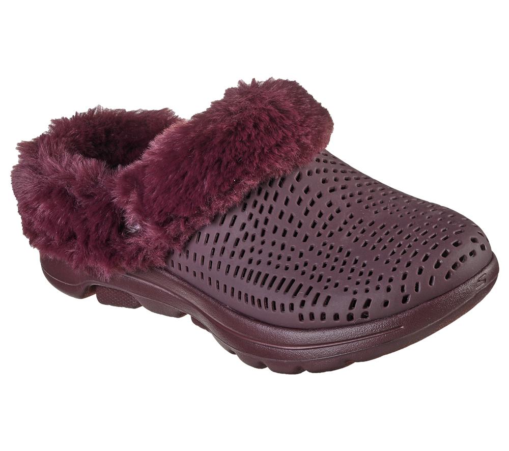 Women Skechers Foamies: GO WALK 5 Lined - Cozy Embrace Slip On Shoes Burgundy  USA |  0793-QPZYB