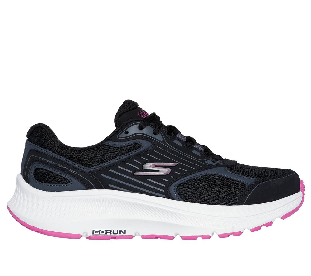 Women Skechers GO RUN Consistent 2.0 - Advantage Lace Up Shoes Black / Fuchsia  USA |  8350-AQTXF