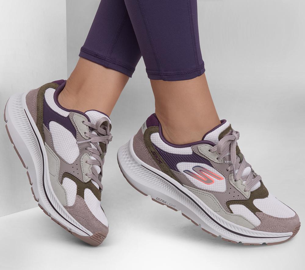 Women Skechers GO RUN Consistent 2.0 - Retro Stride Sneakers Natural / Purple  USA |  5089-KNCVI