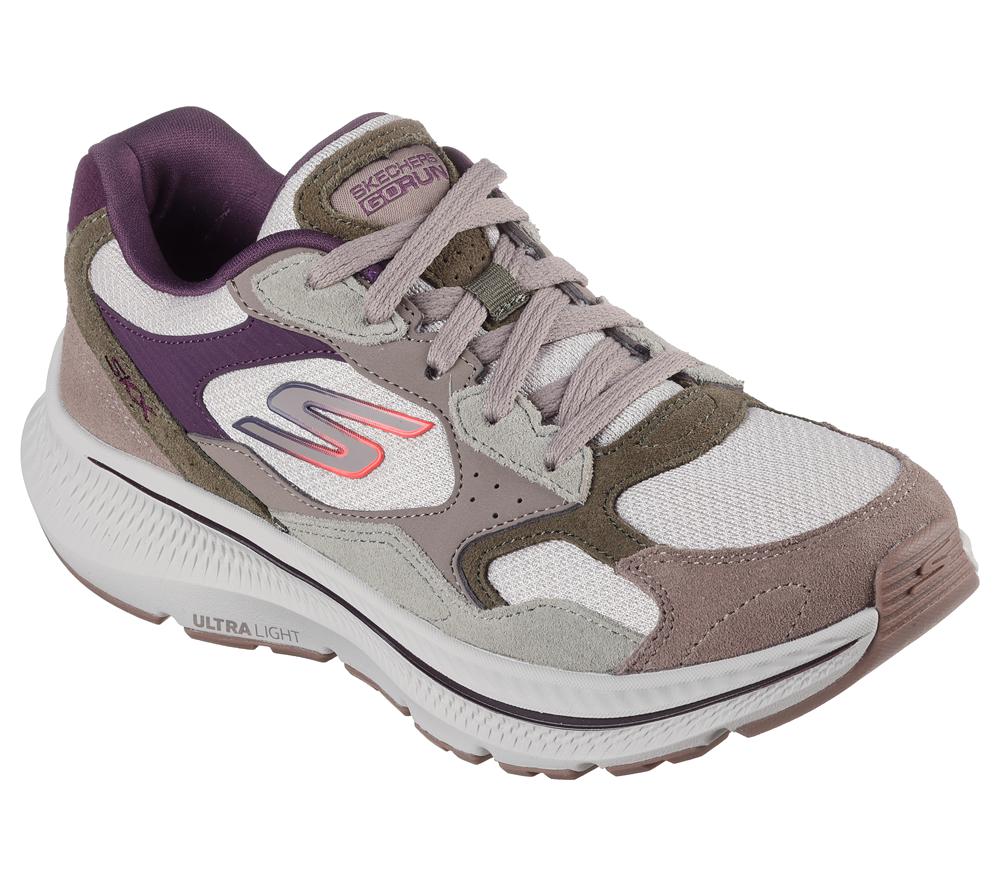Women Skechers GO RUN Consistent 2.0 - Retro Stride Sneakers Natural / Purple  USA |  5089-KNCVI
