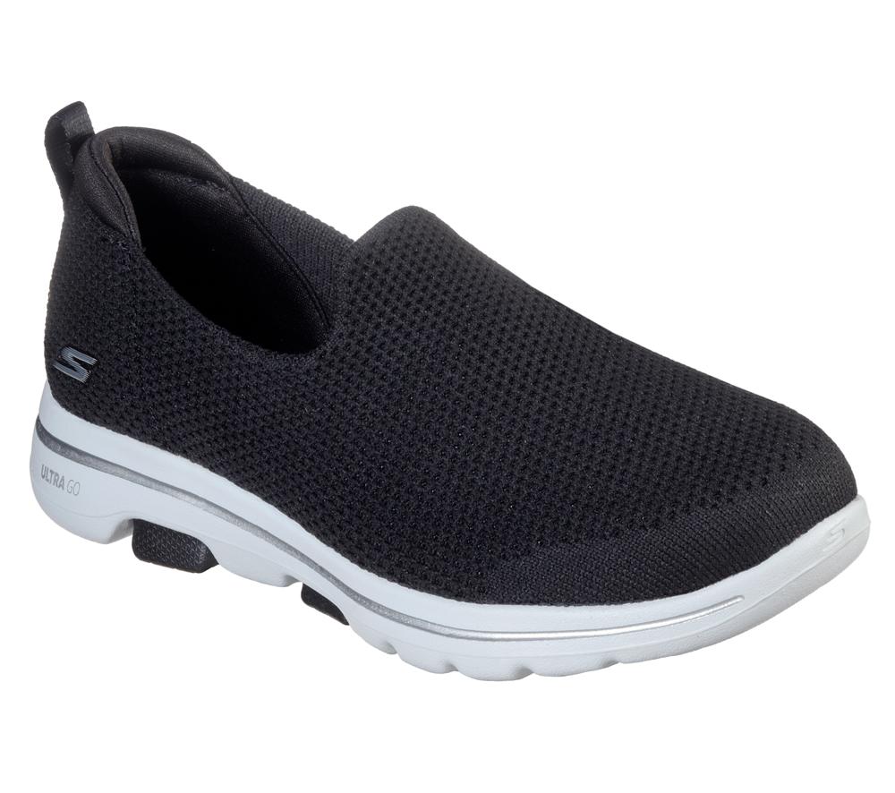 Women Skechers GO WALK 5 - Spontaneous Slip On Shoes Black / White  USA |  1527-THZCL