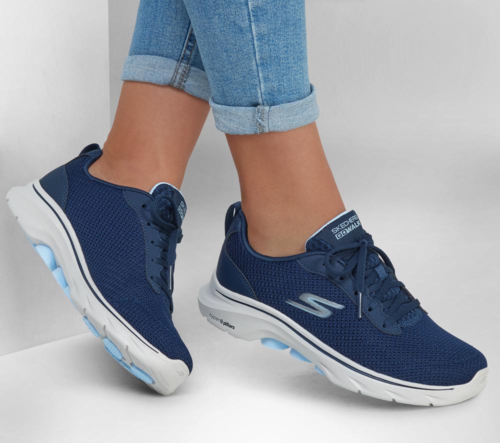 Women Skechers GO WALK 7 - Clear Path Lace Up Shoes Navy / Light Blue  USA |  4867-SJVNL