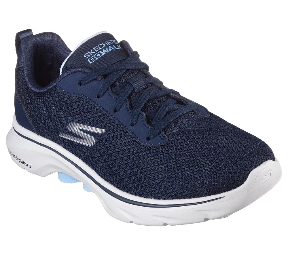 Women Skechers GO WALK 7 - Clear Path Lace Up Shoes Navy / Light Blue  USA |  4867-SJVNL
