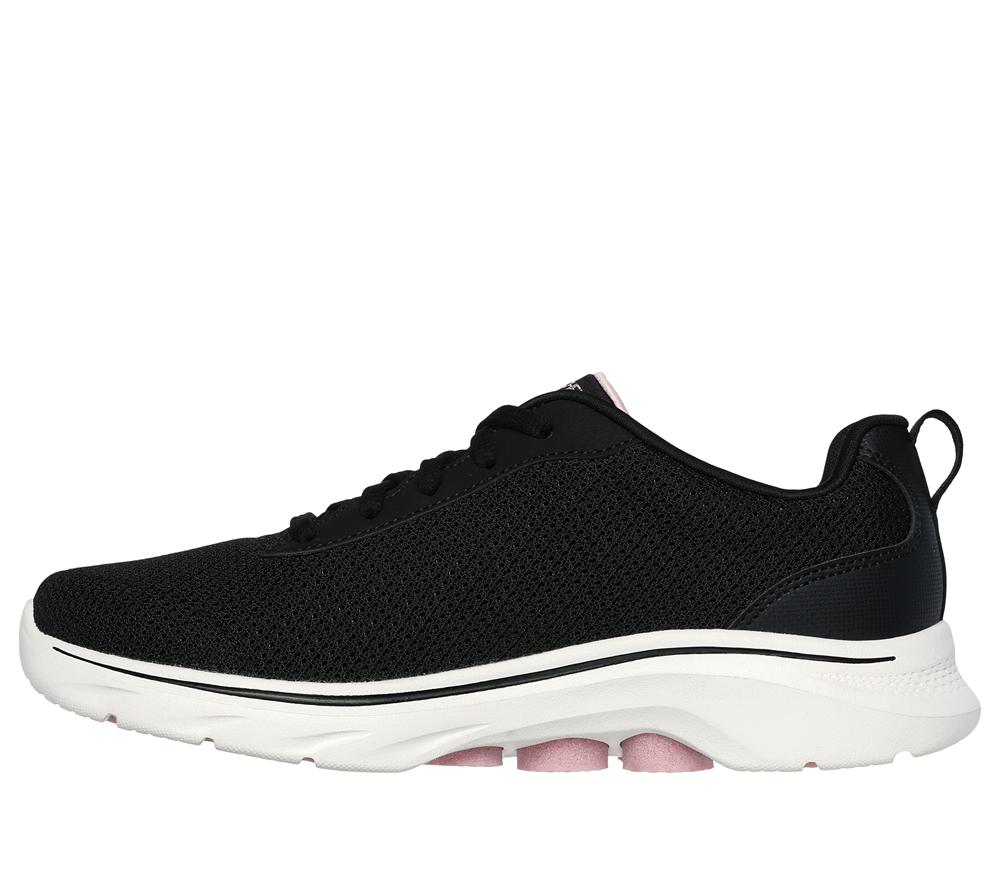 Women Skechers GO WALK 7 - Clear Path Lace Up Shoes Black / Pink  USA |  6035-GQCED
