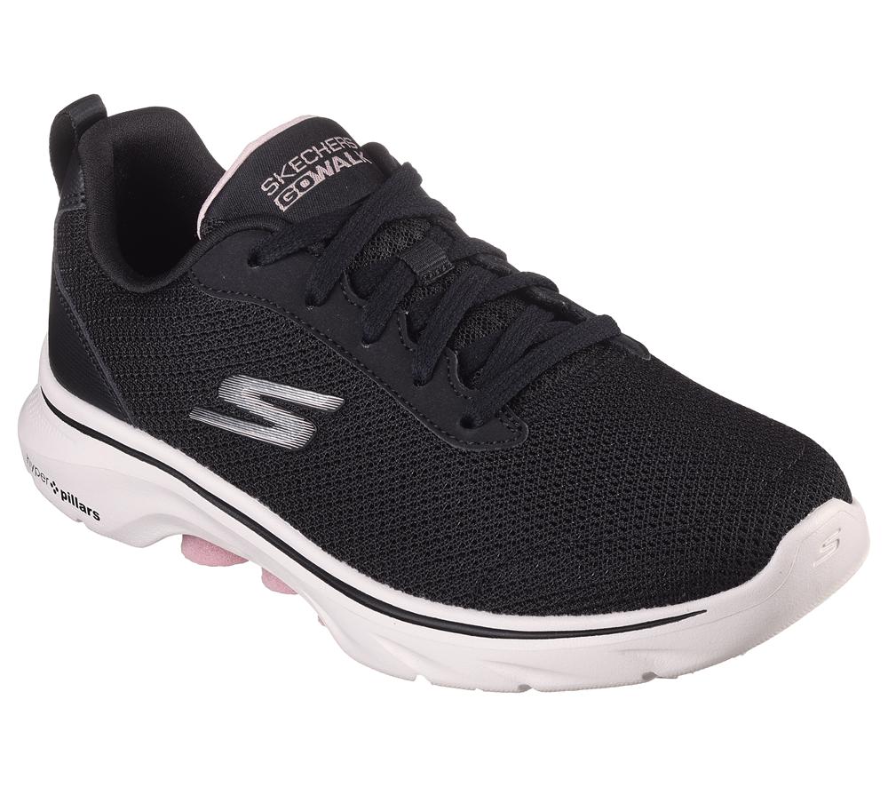 Women Skechers GO WALK 7 - Clear Path Lace Up Shoes Black / Pink  USA |  6035-GQCED