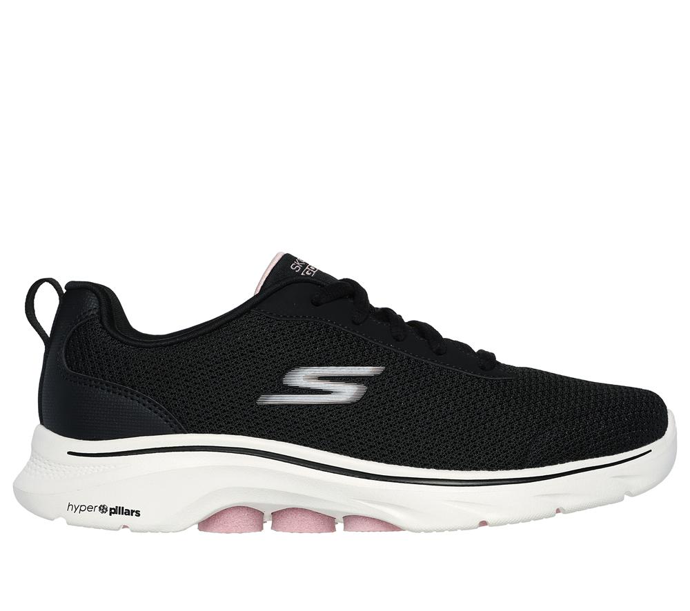 Women Skechers GO WALK 7 - Clear Path Lace Up Shoes Black / Pink  USA |  6035-GQCED