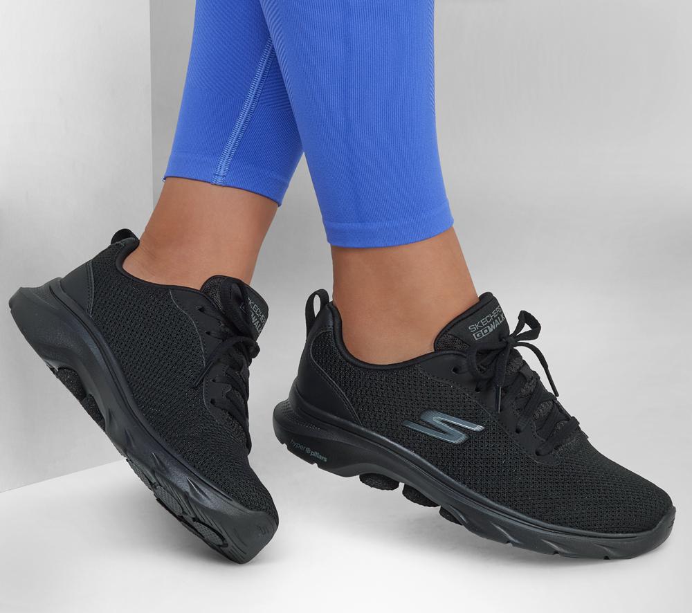 Women Skechers GO WALK 7 - Clear Path Lace Up Shoes Black  USA |  9126-FRHLY