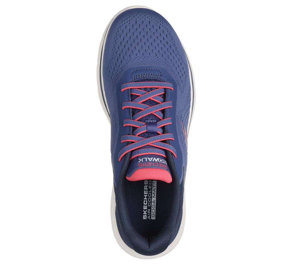 Women Skechers GO WALK 7 - Cosmic Waves Slip On Shoes Navy / Coral  USA |  3160-QCNWS