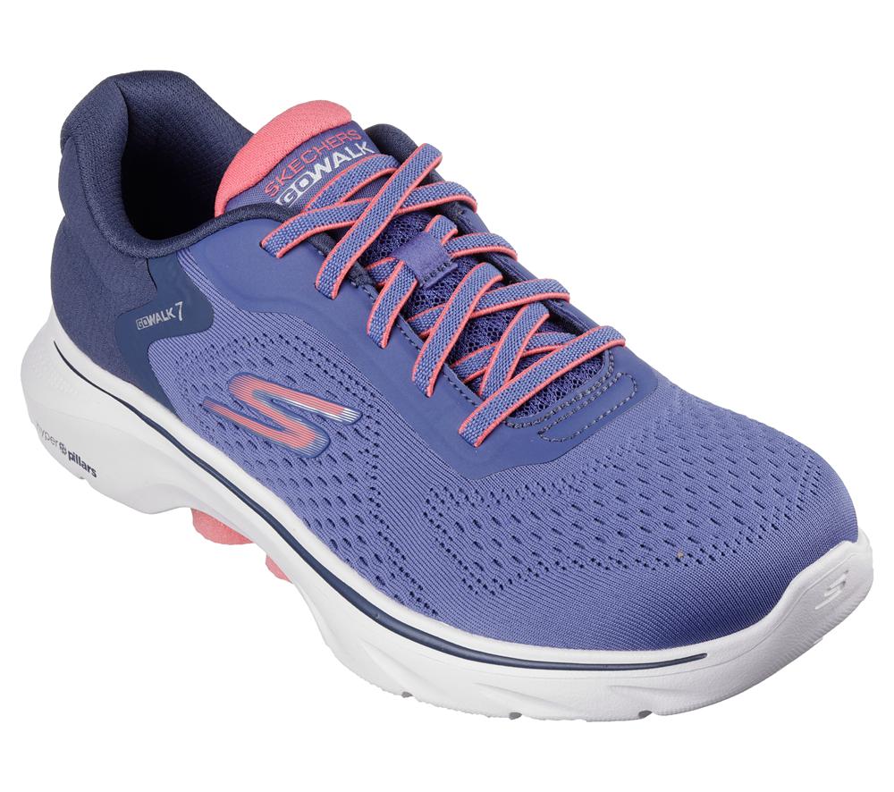 Women Skechers GO WALK 7 - Cosmic Waves Slip On Shoes Navy / Coral  USA |  3160-QCNWS