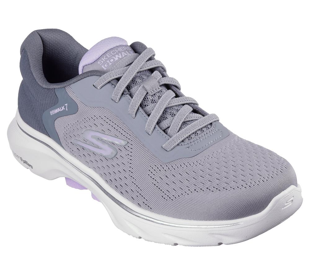 Women Skechers GO WALK 7 - Cosmic Waves Slip On Shoes Grey / Lavender  USA |  2650-LRVZC
