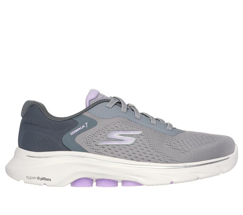 Women Skechers GO WALK 7 - Cosmic Waves Slip On Shoes Grey / Lavender  USA |  2650-LRVZC