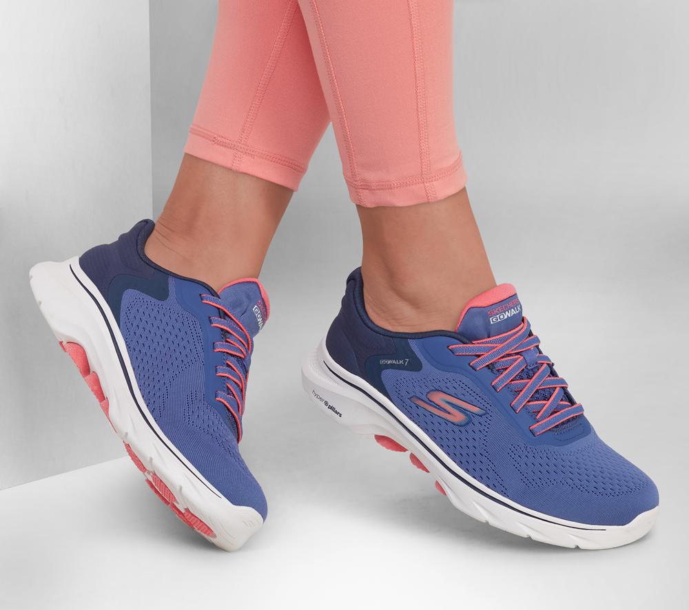 Women Skechers GO WALK 7 - Cosmic Waves Sneakers Navy / Coral  USA |  0192-OTDEK