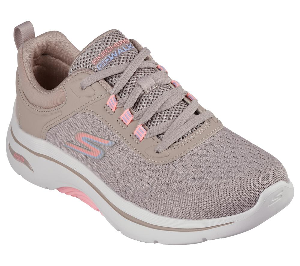 Women Skechers GO WALK Arch Fit 2.0 - Balin Lace Up Shoes Taupe / Multicolor  USA |  3659-LVPTX