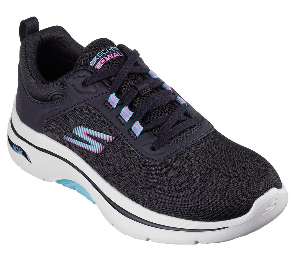 Women Skechers GO WALK Arch Fit 2.0 - Balin Lace Up Shoes Black / Multicolor  USA |  5470-HYVCF