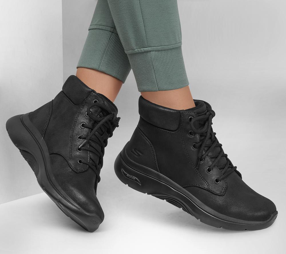 Women Skechers GO WALK Arch Fit 2.0 - Mountain View Boots Black  USA |  7452-KLXYI