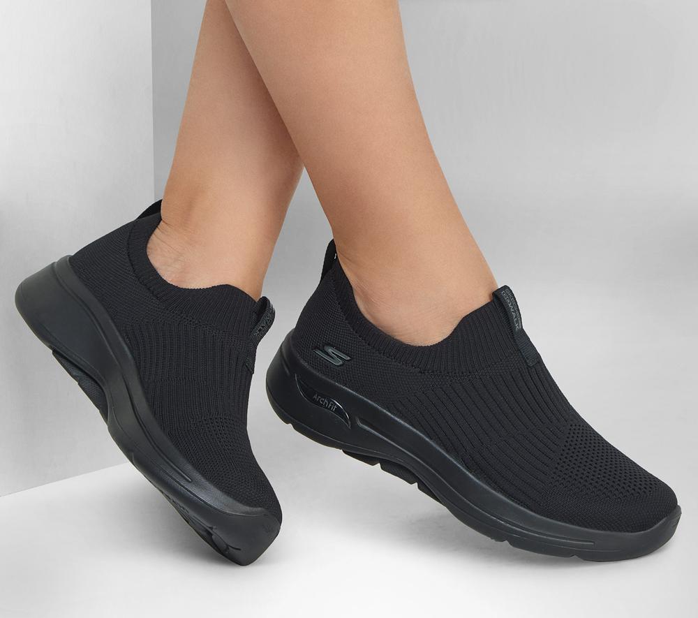 Women Skechers GO WALK Arch Fit - Iconic Slip On Shoes Black  USA |  0517-OMVHN
