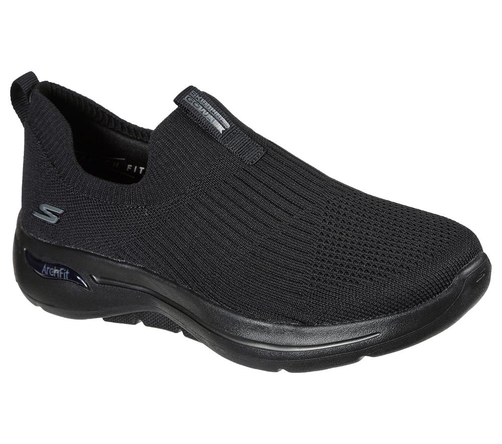 Women Skechers GO WALK Arch Fit - Iconic Slip On Shoes Black  USA |  0517-OMVHN