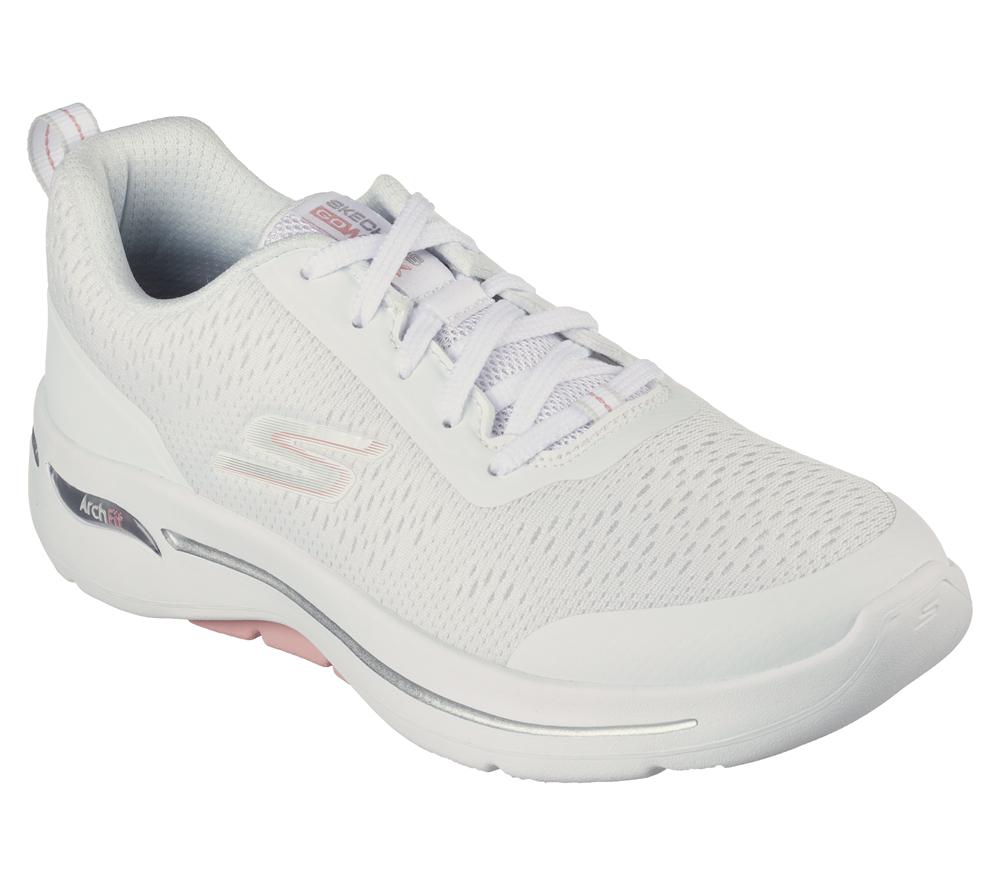 Women Skechers GO WALK Arch Fit - Uptown Summer Lace Up Shoes White / Light Pink  USA |  9735-VCHJU