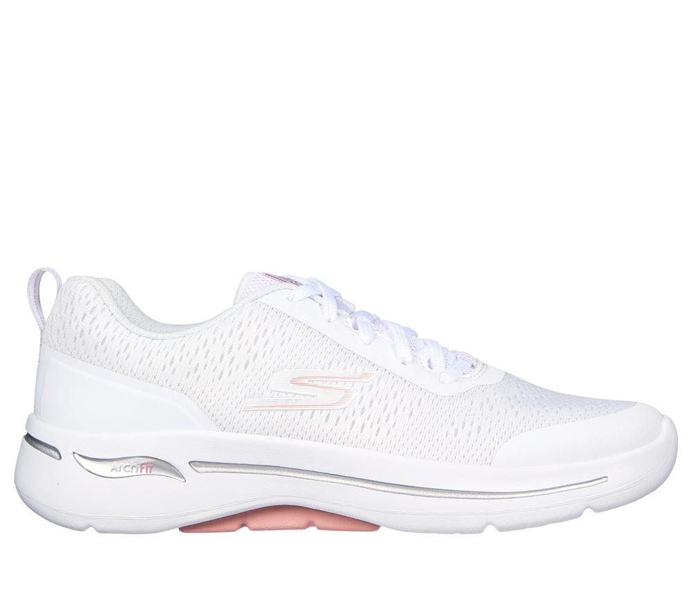 Women Skechers GO WALK Arch Fit - Uptown Summer Lace Up Shoes White / Light Pink  USA |  9735-VCHJU