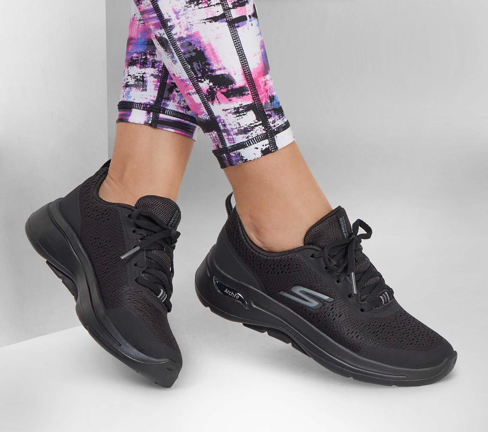 Women Skechers GO WALK Arch Fit - Uptown Summer Lace Up Shoes Black  USA |  4301-HAOIC