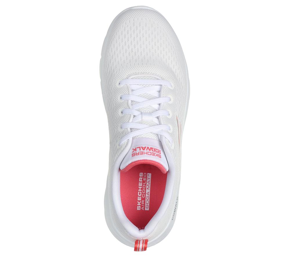 Women Skechers GO WALK Flex - Kali Lace Up Shoes White / Coral  USA |  3892-PQHJL