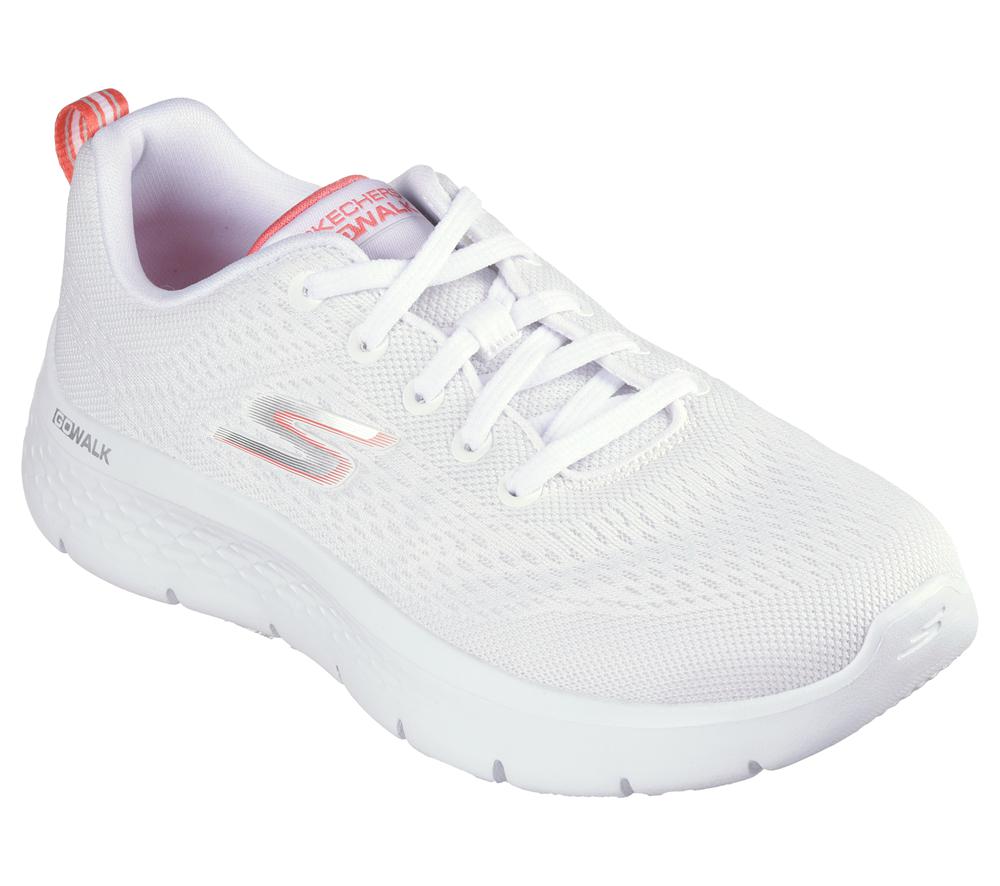 Women Skechers GO WALK Flex - Kali Lace Up Shoes White / Coral  USA |  3892-PQHJL