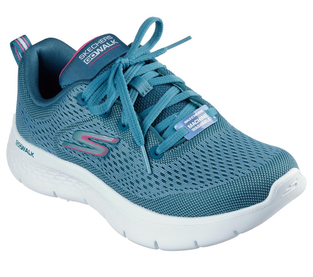 Women Skechers GO WALK Flex - Kali Lace Up Shoes Teal / Hot Pink  USA |  5698-VFBRU