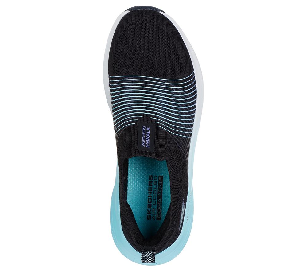 Women Skechers GO WALK Max Walker - Sally Slip On Shoes Black / Aqua  USA |  0519-RHKDS