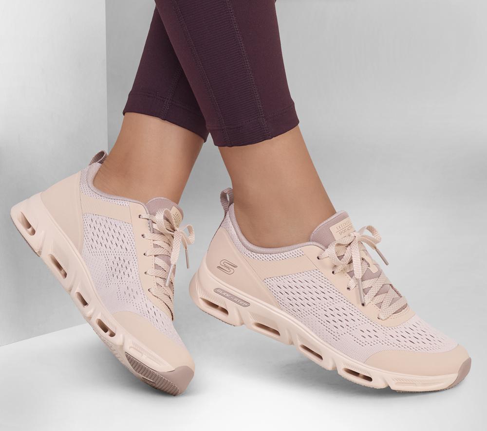 Women Skechers Glide-Step Gratify - Lume Lace Up Shoes Nude Natural Brown  USA |  2736-OBSQY