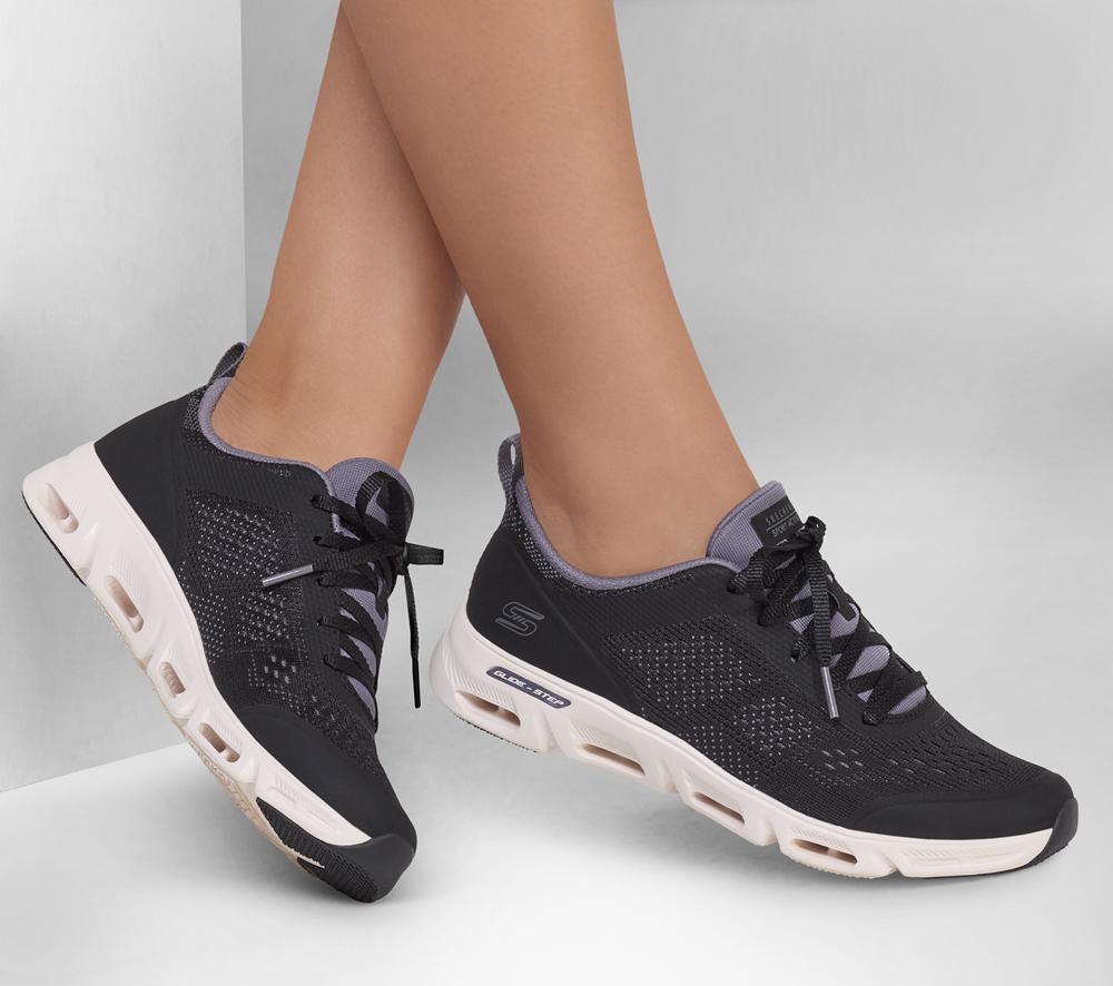 Women Skechers Glide-Step Gratify - Lume Lace Up Shoes Black / Natural  USA |  7436-HUSXW