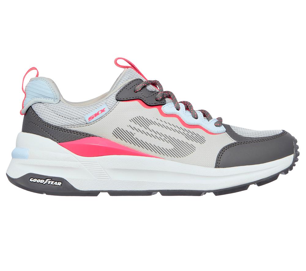 Women Skechers Global Jogger - Fresh Strike Slip On Shoes Grey / Pink  USA |  4350-QWNAD