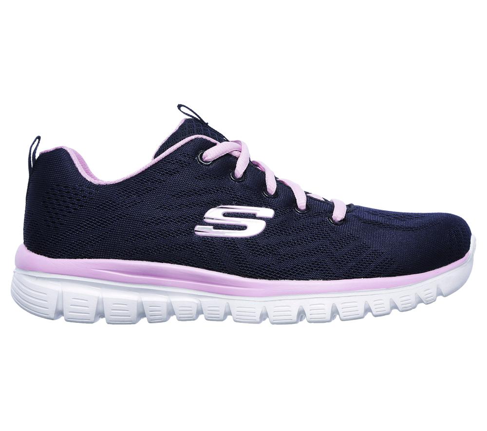 Women Skechers Graceful - Get Connected Lace Up Shoes Navy / Pink  USA |  0274-FMYHG