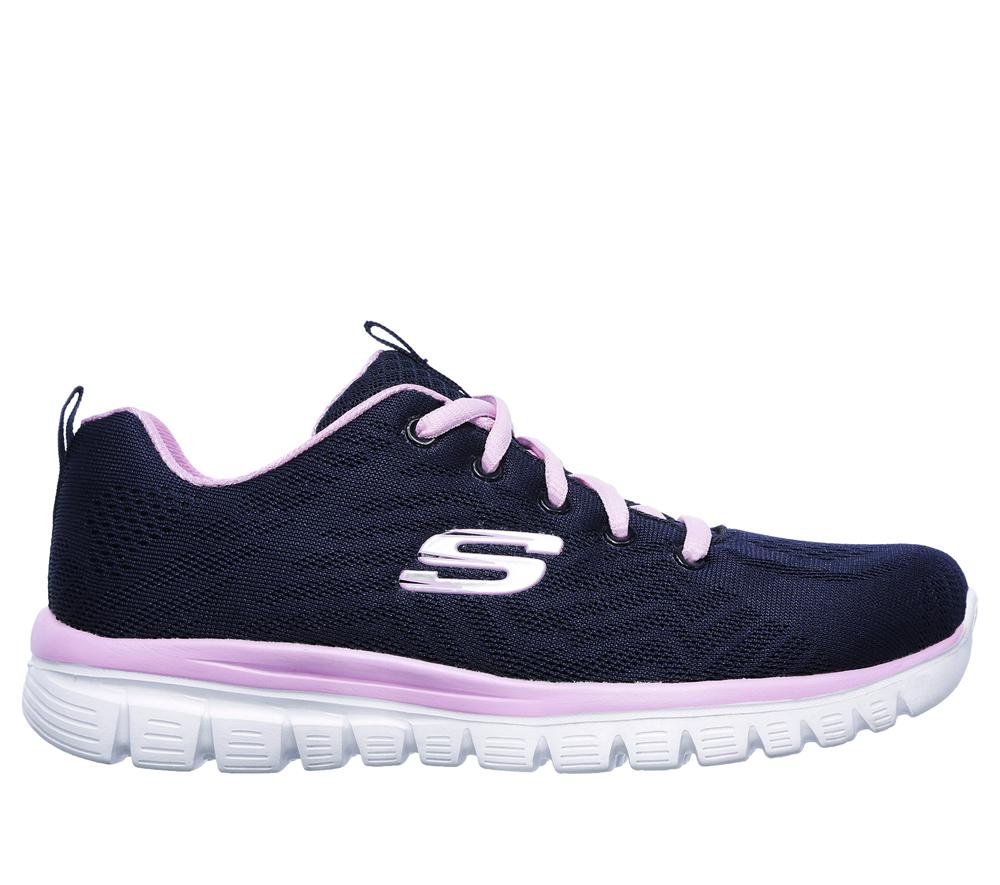 Women Skechers Graceful - Get Connected Lace Up Shoes Navy / Pink  USA |  0274-FMYHG