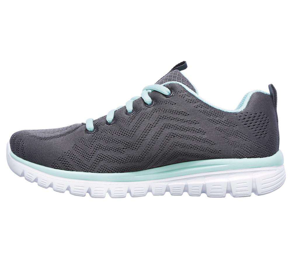 Women Skechers Graceful - Get Connected Lace Up Shoes Charcoal / Green  USA |  4309-ENAPS