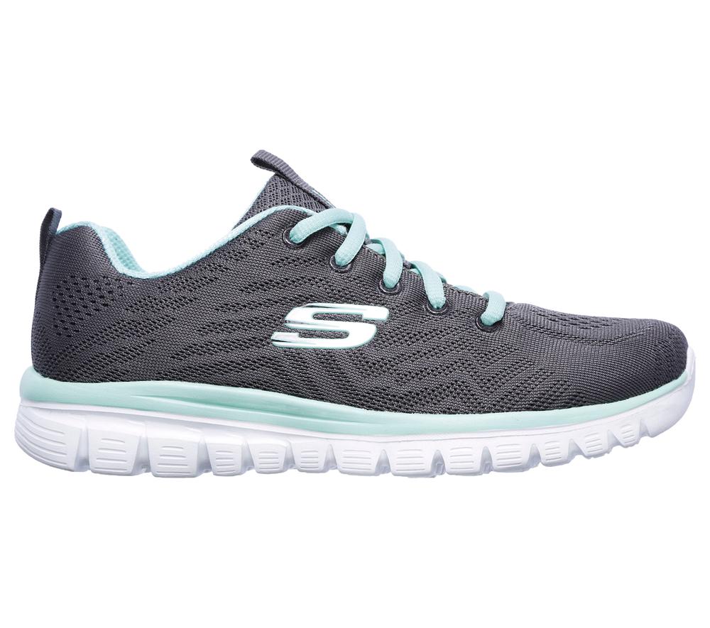 Women Skechers Graceful - Get Connected Lace Up Shoes Charcoal / Green  USA |  4309-ENAPS