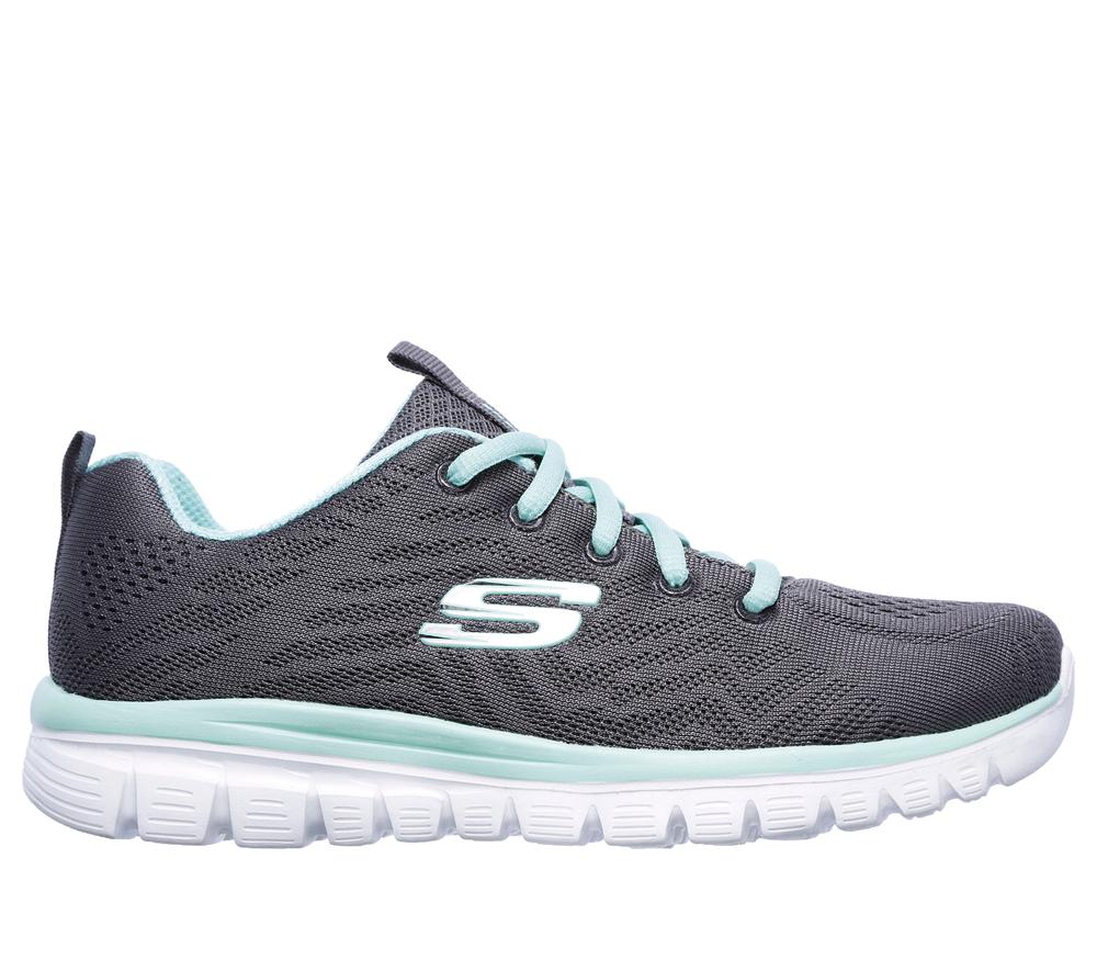 Women Skechers Graceful - Get Connected Lace Up Shoes Charcoal / Green  USA |  4309-ENAPS