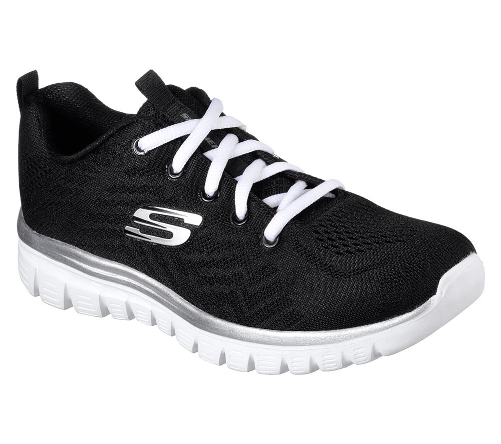 Women Skechers Graceful - Get Connected Sneakers Black / White  USA |  6048-SNPBX