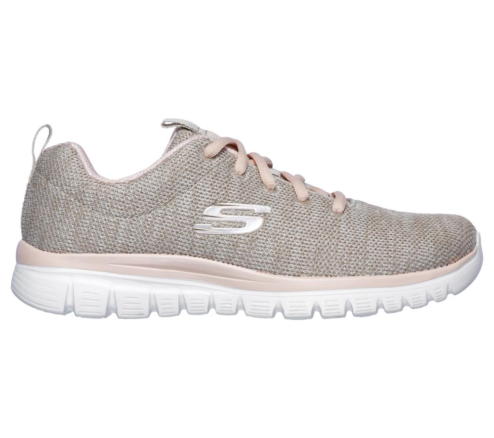 Women Skechers Graceful - Twisted Fortune Lace Up Shoes Natural / Coral  USA |  5104-SDPUZ