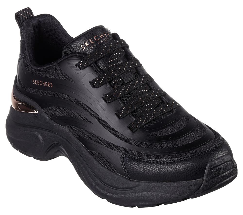 Women Skechers Hazel - Step N Flow Lace Up Shoes Black  USA |  9568-VWPTE