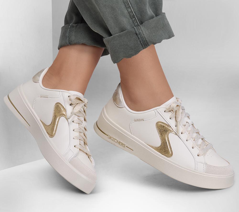 Women Skechers Hiland - Quite Chic Lace Up Shoes Natural / Gold  USA |  5804-MZBIQ