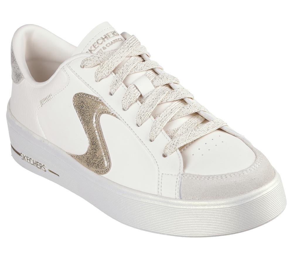Women Skechers Hiland - Quite Chic Lace Up Shoes Natural / Gold  USA |  5804-MZBIQ