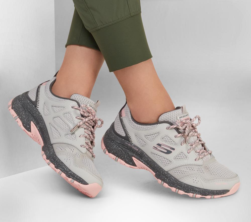 Women Skechers Hillcrest - Pure Escapade Lace Up Shoes Grey / Pink  USA |  0489-CZSML
